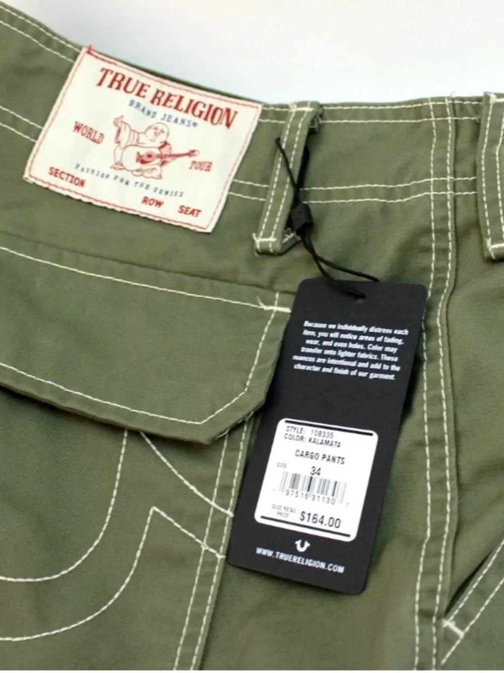 Men's Sz 34 True Religion Cargo Pants Kalamata Green Style 108335 MSRP $164 NWT